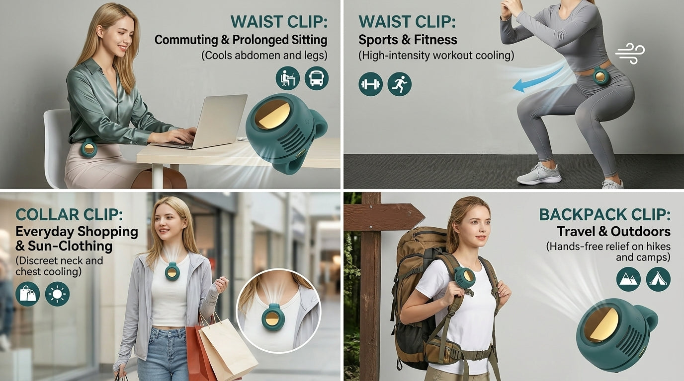 Mini Clip Fan Hanging Waist Neck Fan Girl Electric Air Cooling Fan 900mah USB Leafless Fan 3 Speeds For Outdoor Camping Fishing